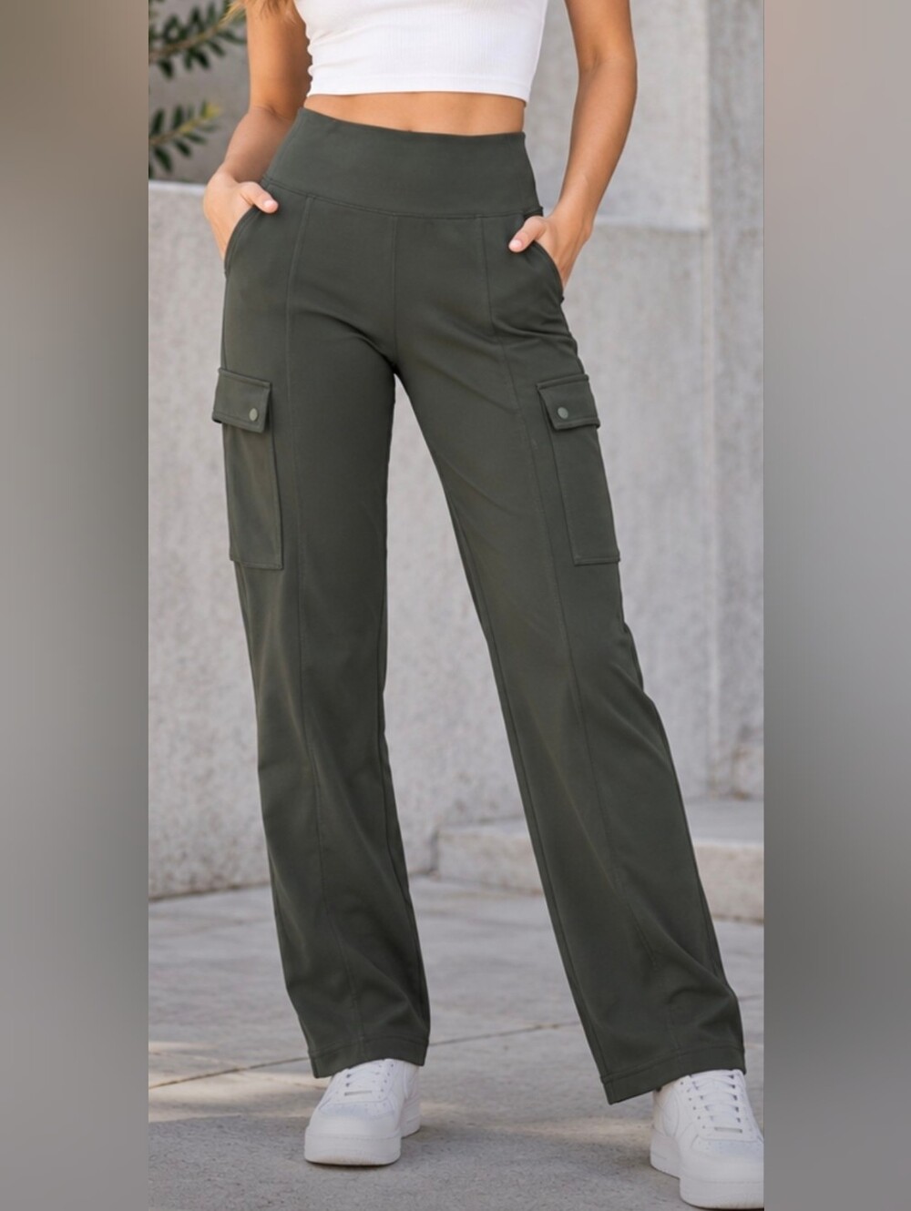 Athleta Delancey Straight Cargo Pants XS Dark Olive Green High Rise